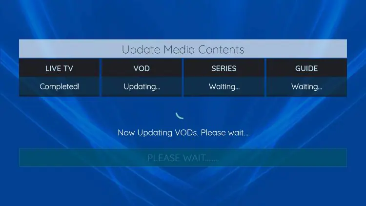 XCIPTV Player main channel list interface showing categories